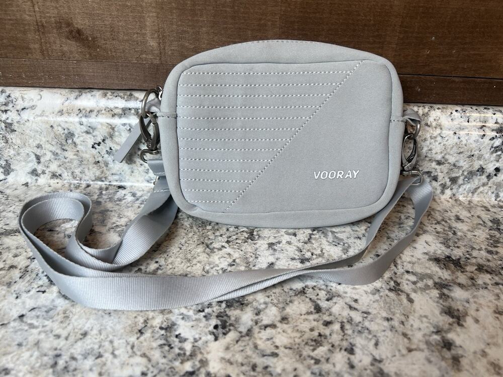 Vooray Sidekick Gray Moto Crossbody Bag Small Adjustable Strap Neoprene Purse
